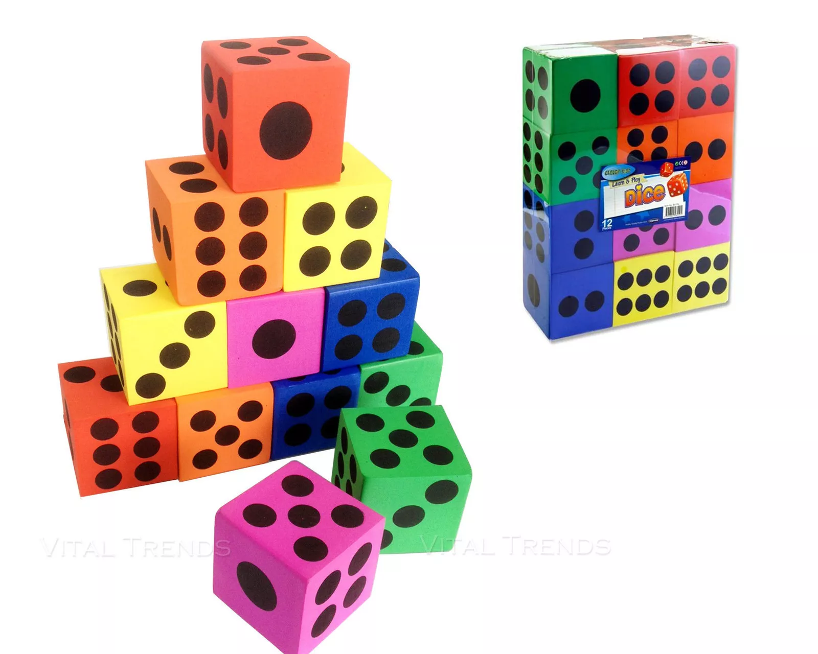 12 Eva Foam Dice D6 Six Sided Spot Dice