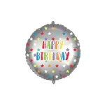 18in HAPPY BIRTHDAY SILVER COLORFUL STARS FOIL BALLOON