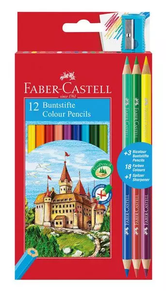 Faber-Castell 12 Colour Ecopencils And 3 Bicolour And 1 Sharpener