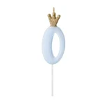 Candle in a crown - number 0 - blue - 9.5cm