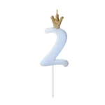 Candle in a crown - number 2 - blue - 9.5cm