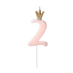 Candle in a crown - number 2 - pink - 9.5cm