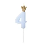 Candle in a crown - number 4 - blue - 9.5cm