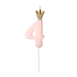 Candle in a crown - number 4 - pink - 9.5cm