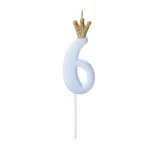 Candle in a crown - number 6 - blue - 9.5cm