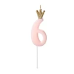 Candle in a crown - number 6 - pink - 9.5cm