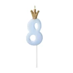 Candle in a crown - number 8 - blue - 9.5cm