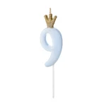 Candle in a crown - number 9 - blue - 9.5cm