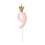 Candle in a crown - number 9 - pink - 9.5cm