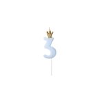 3rd birthday candle with baby blue crown 9.5cm